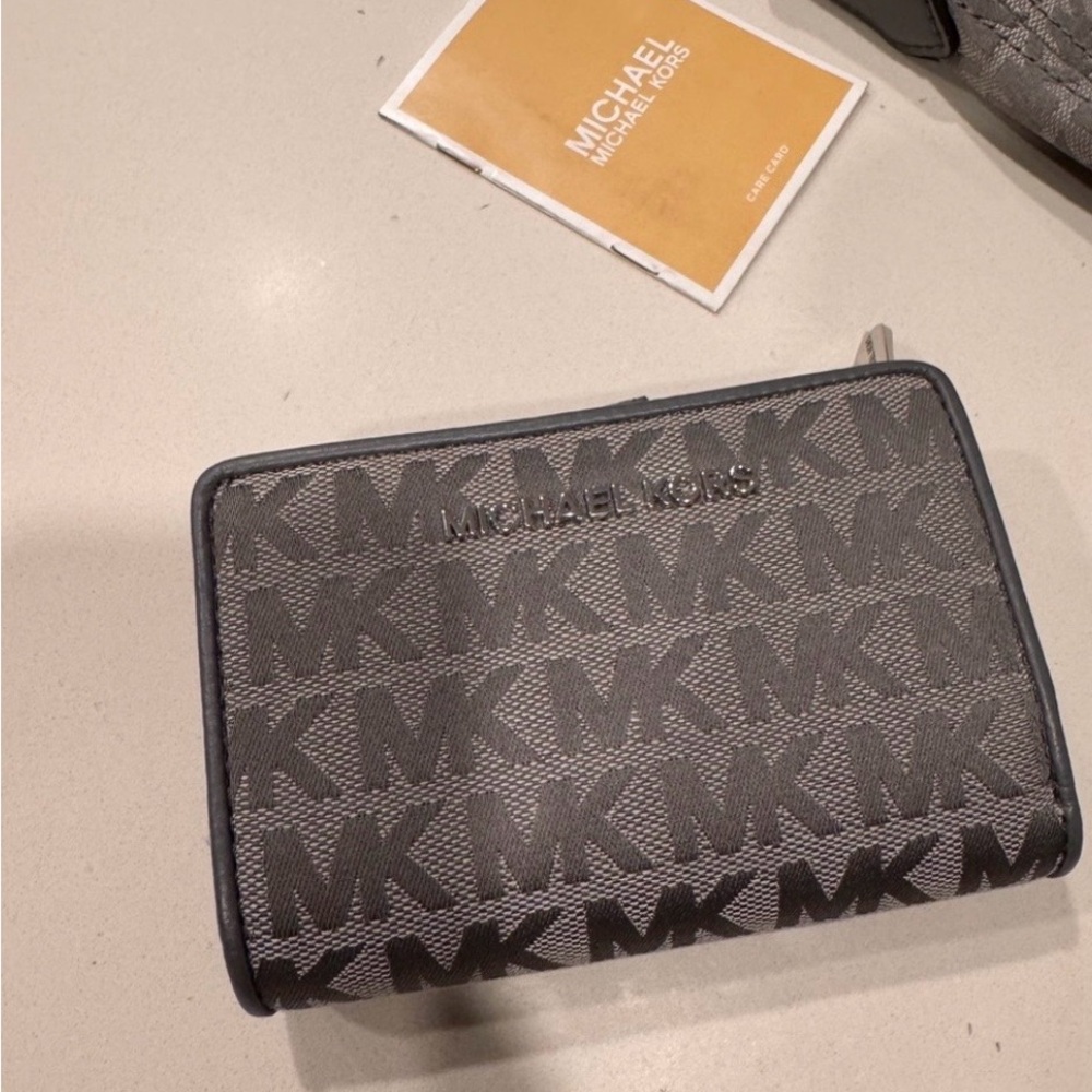 Michael Kors Gray MK Monogram Zip Wallet